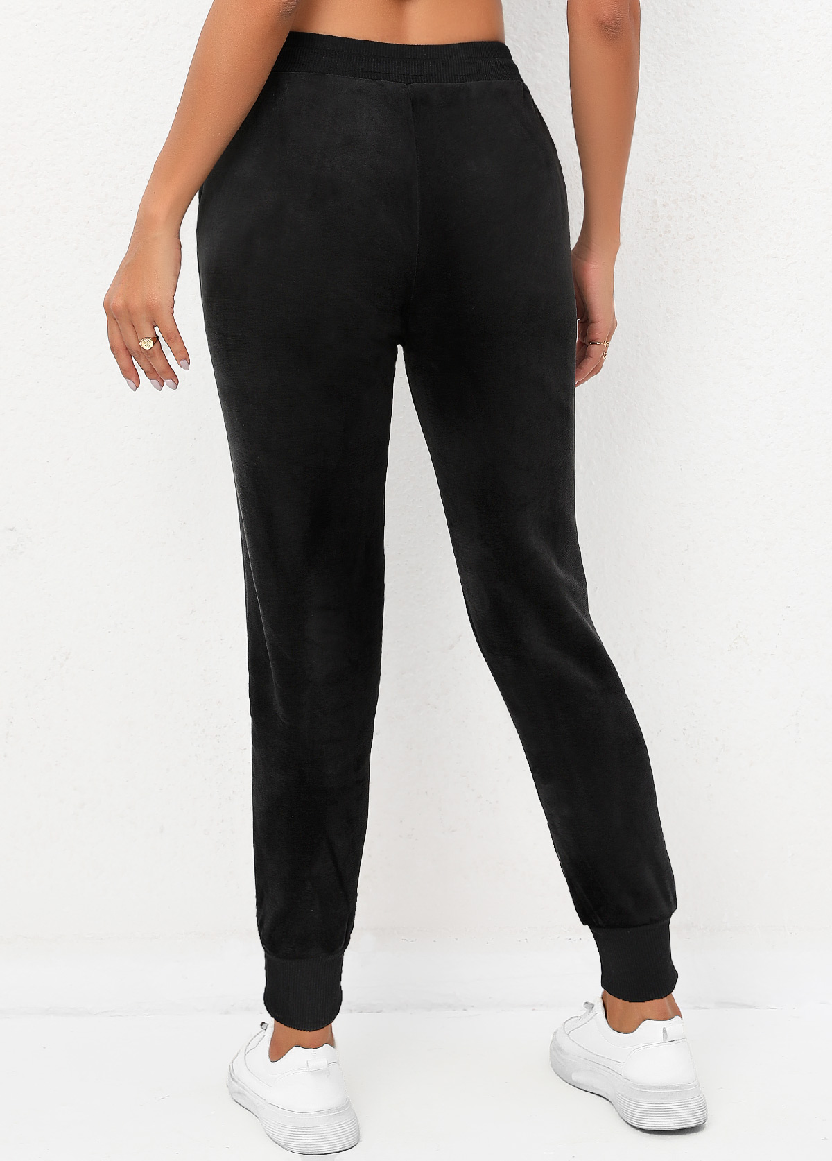 Black Drawastring Pocket High Waisted Jogger Pants