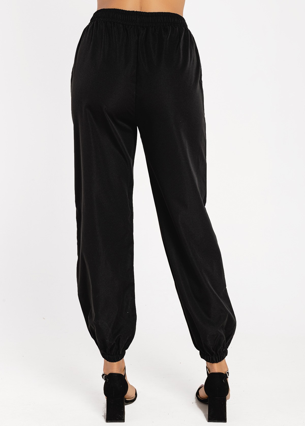 High Waisted Pocket Tie Front Black Pants