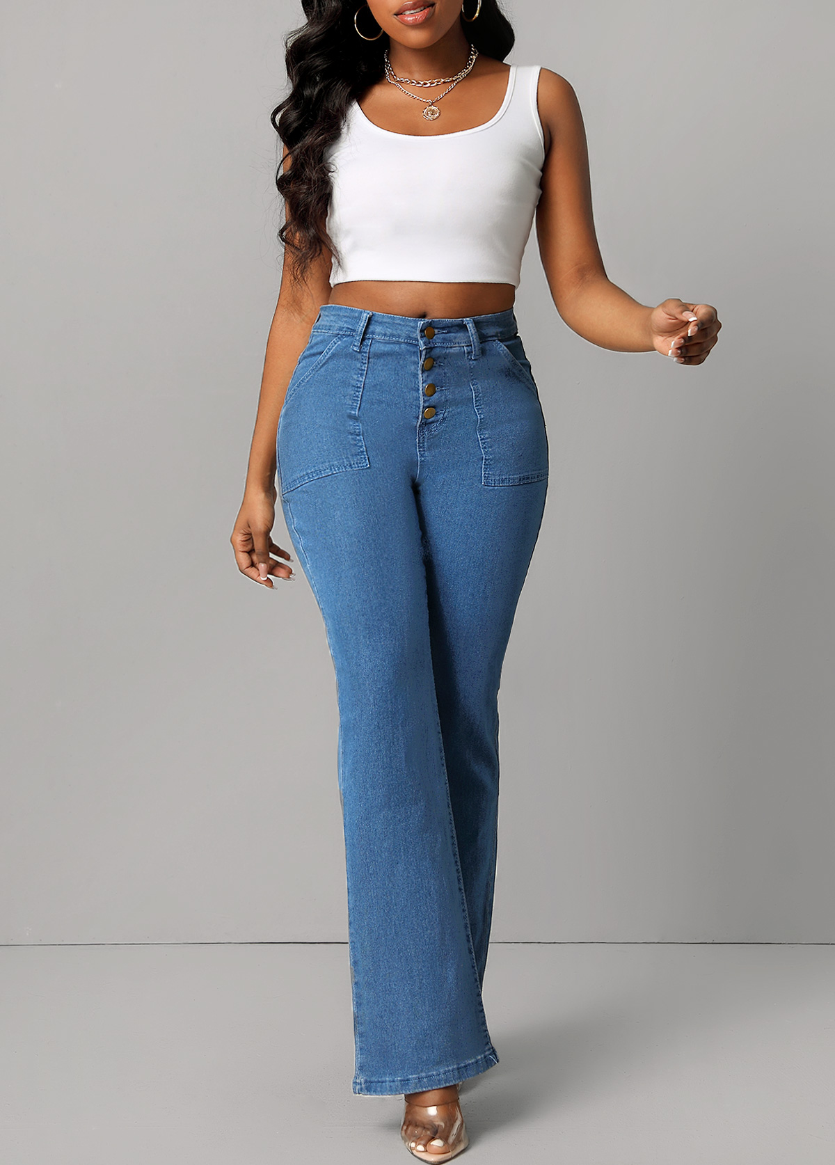 Pocket Button Fly Denim Blue Jeans