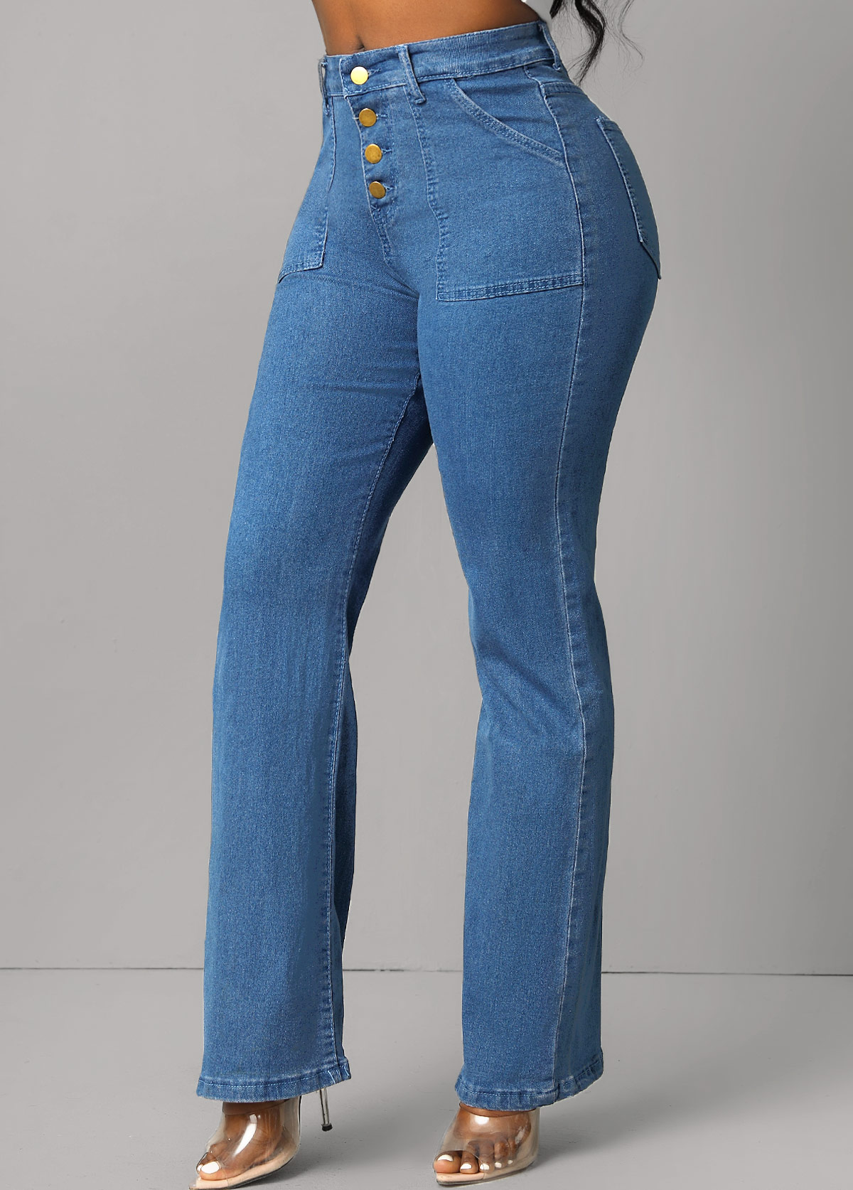 Pocket Button Fly Denim Blue Jeans