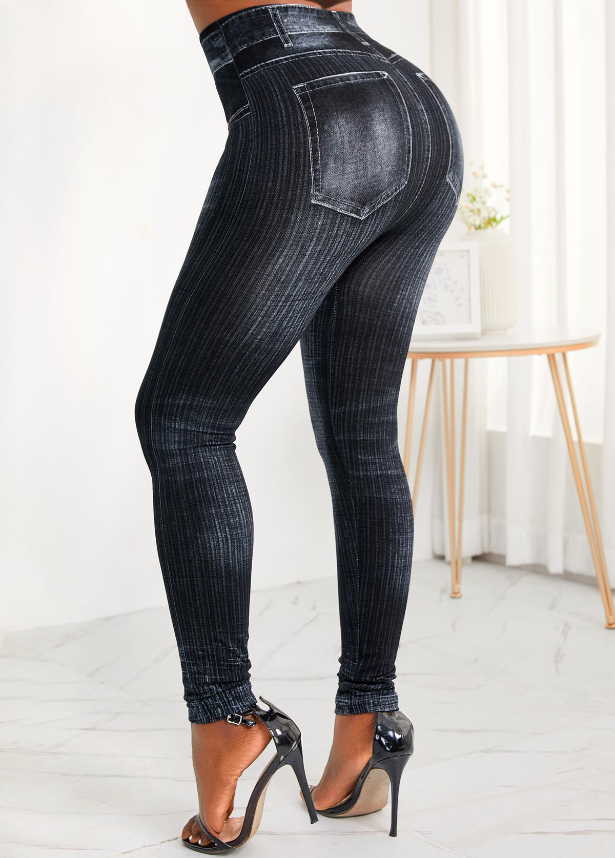 Pocket Skinny Zipper Fly High Waisted Jeans