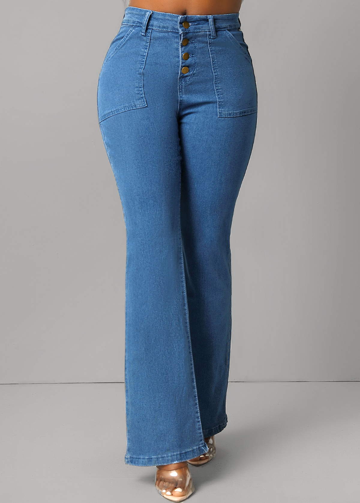 Pocket Button Fly Denim Blue Jeans