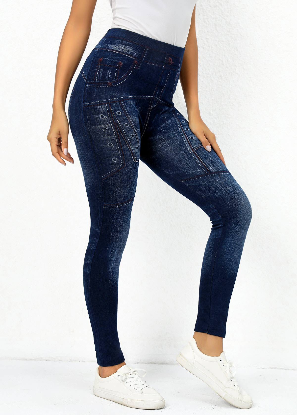 Navy Elastic Waist High Waisted Leggings