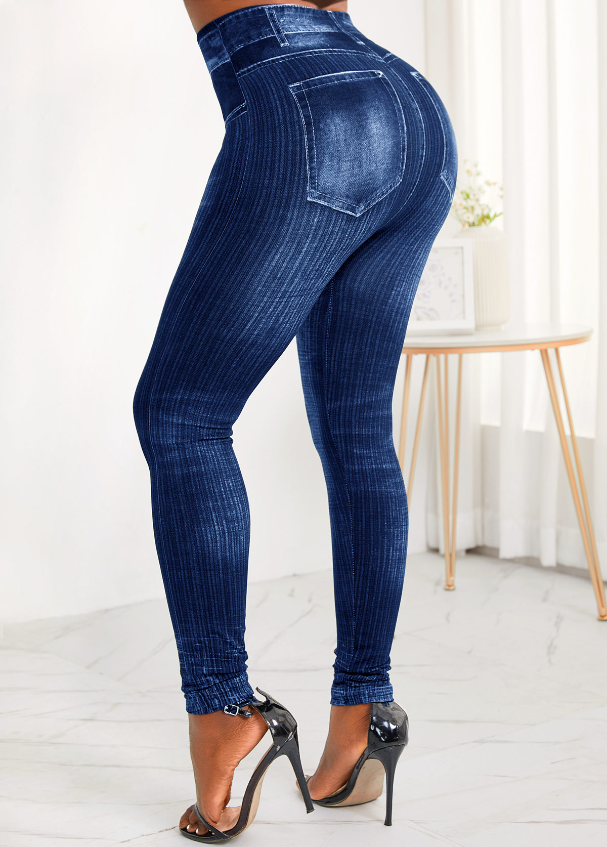 Pocket Skinny Zipper Fly High Waisted Jeans