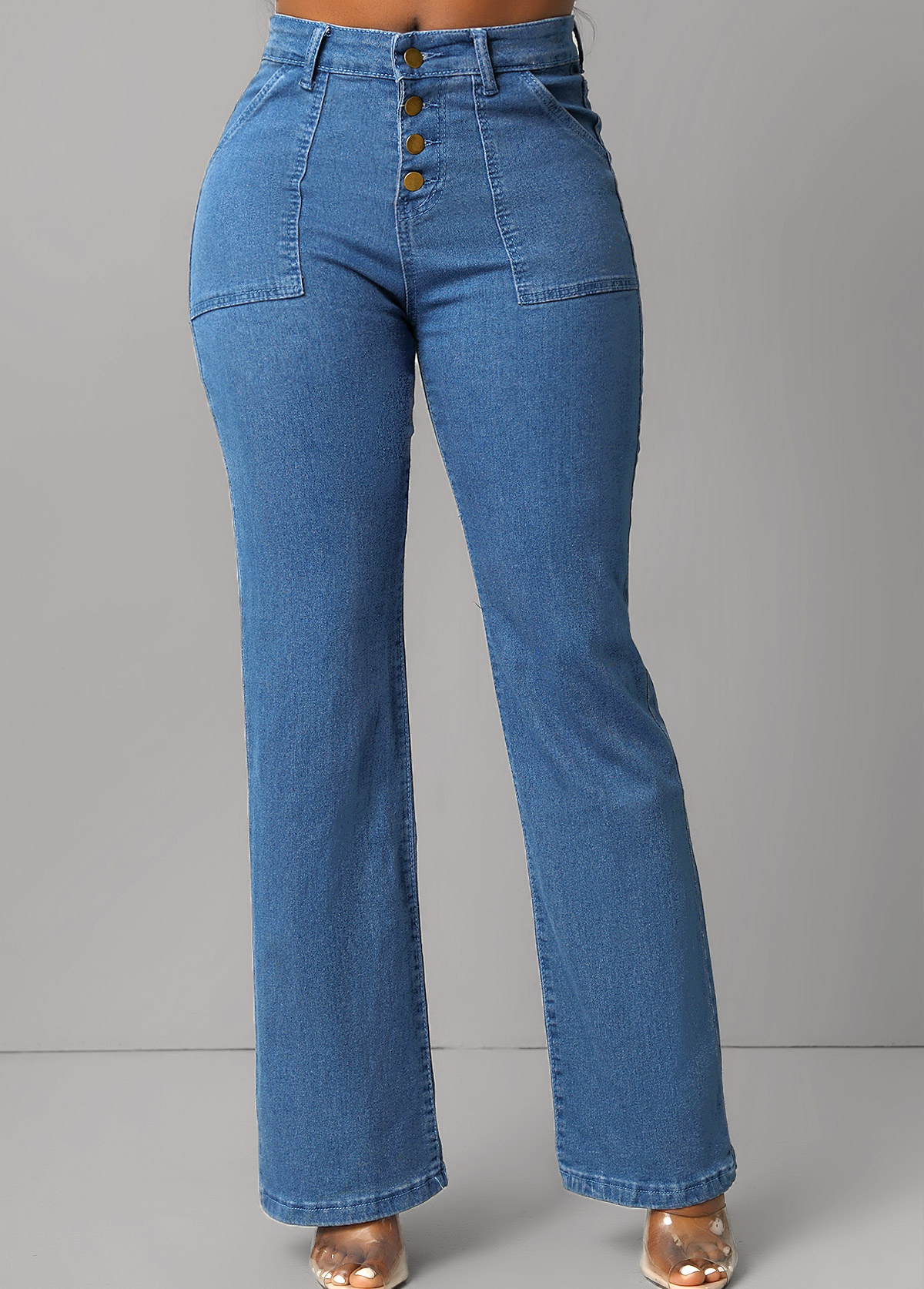 Pocket Button Fly Denim Blue Jeans