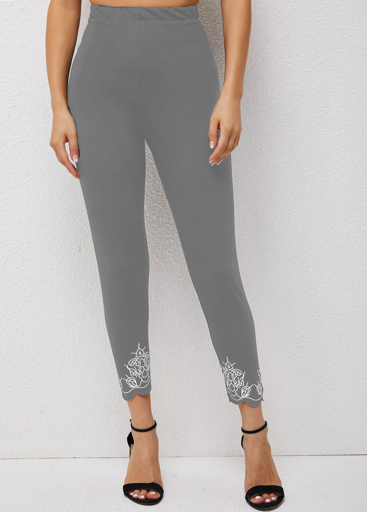 Printed Skinny Cutout Detail High Waisted Pants