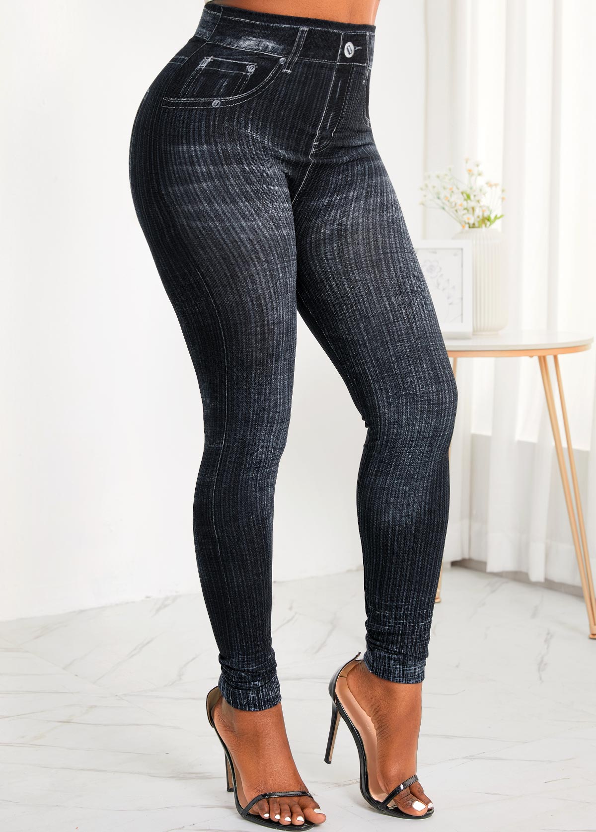 Pocket Skinny Zipper Fly High Waisted Jeans
